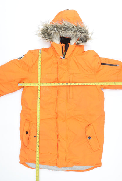 Next Boys Orange Hooded Parka Coat 16 Years Faux Fur Trim Winter Jacket