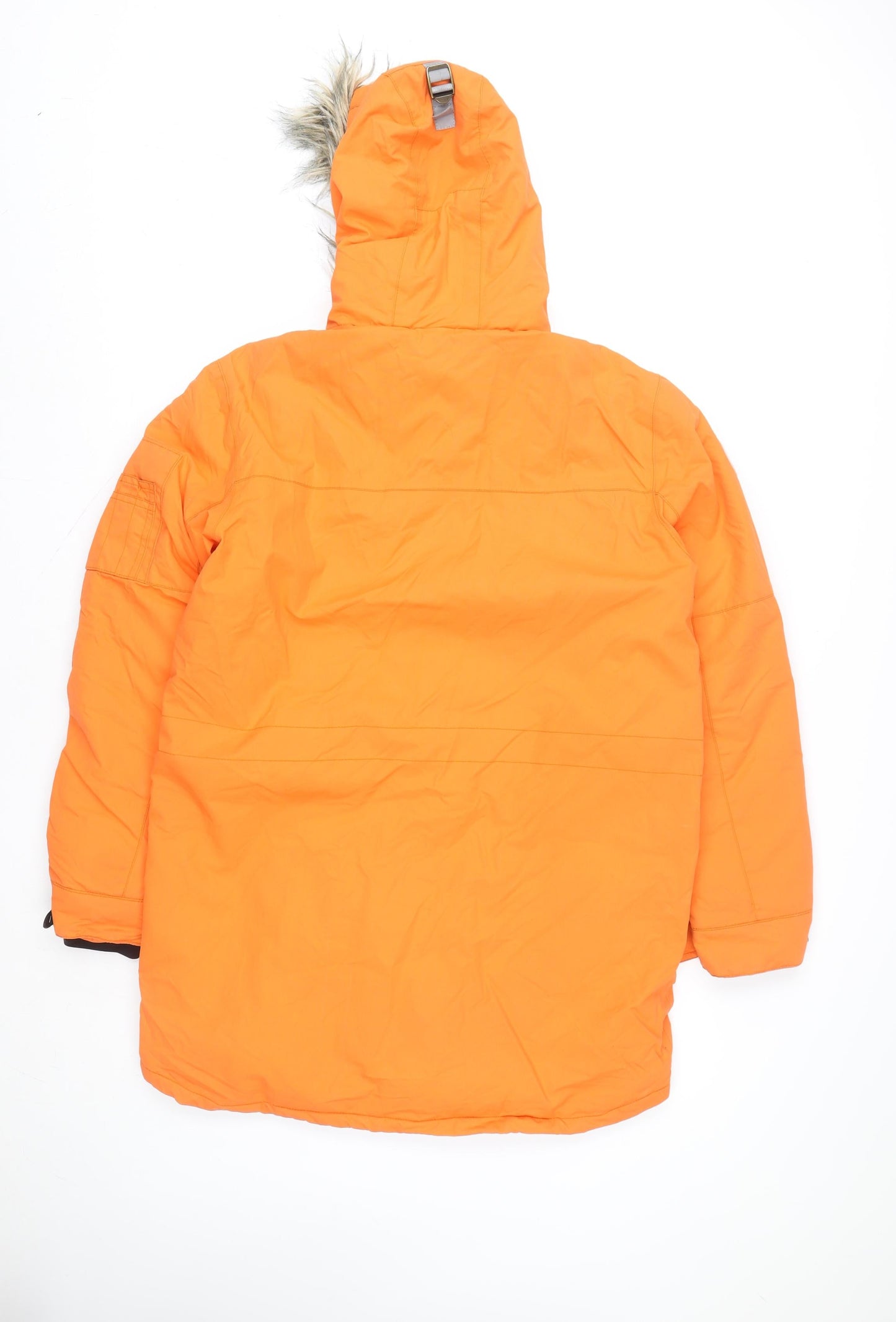 Next Boys Orange Hooded Parka Coat 16 Years Faux Fur Trim Winter Jacket