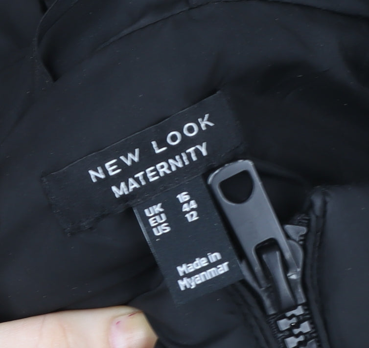 New Look Maternity Black Long Puffer Jacket Women's Size 16 Hooded