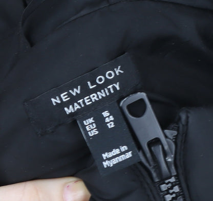 New Look Maternity Black Long Puffer Jacket Women's Size 16 Hooded