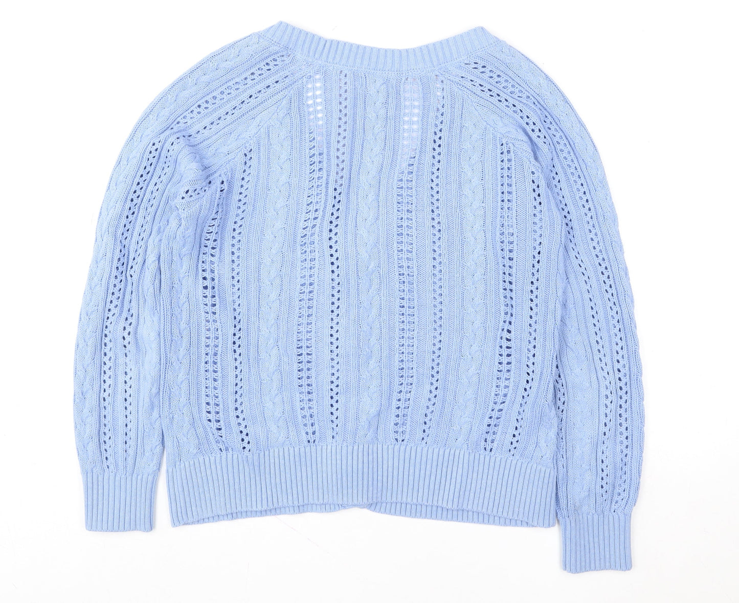 Fat Face Women Blue Size 12 Open Knit V-Neck Cardigan