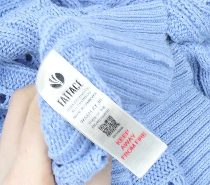 Fat Face Women Blue Size 12 Open Knit V-Neck Cardigan