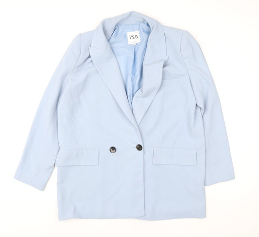 Zara Women Blue Double-Breasted Tailored Blazer Jacket Size XL