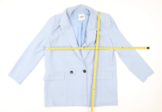 Zara Women Blue Double-Breasted Tailored Blazer Jacket Size XL