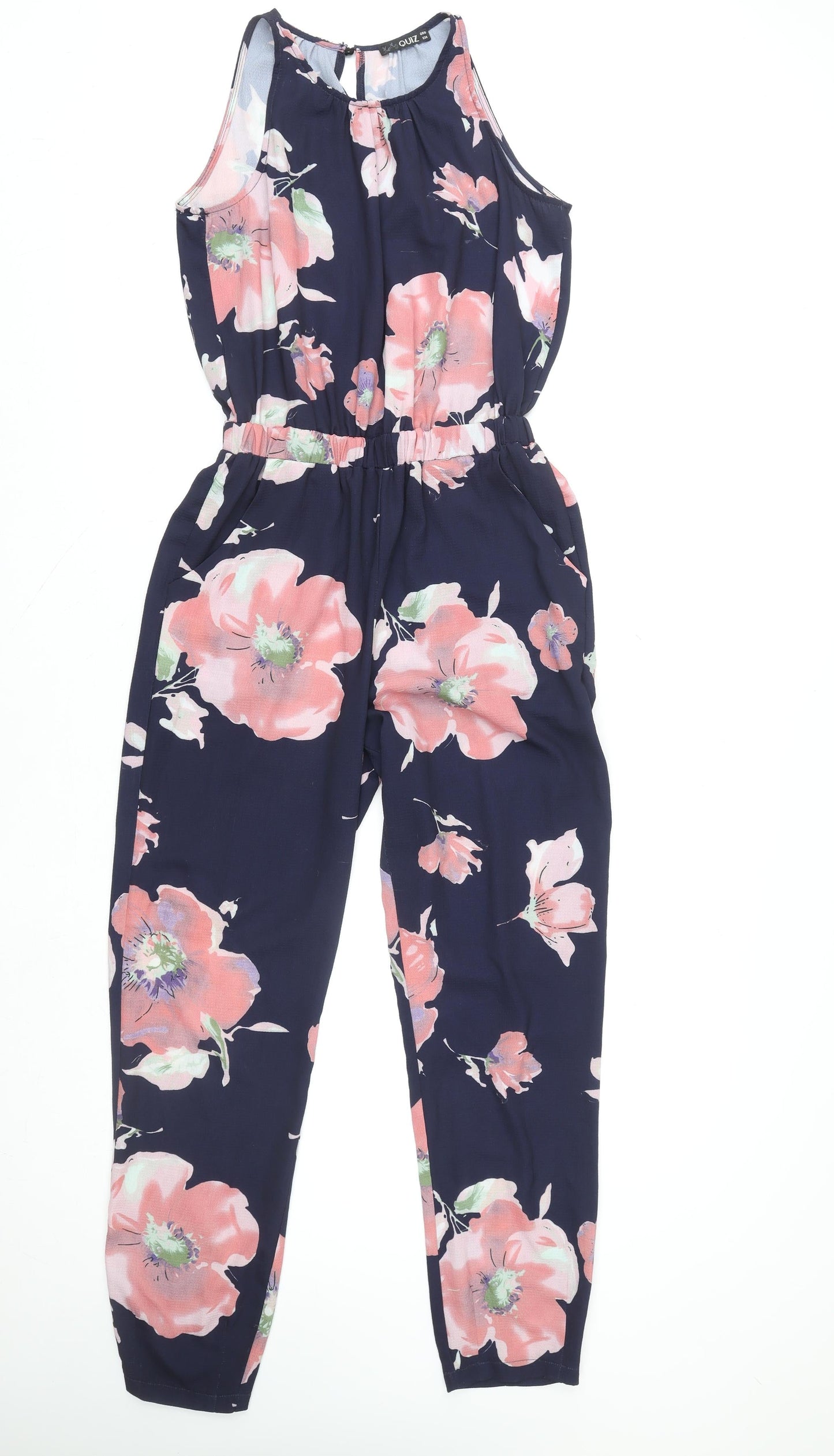 Quiz Women's Navy Floral Sleeveless Jumpsuit Size 10 Elegant Spring Playsuit