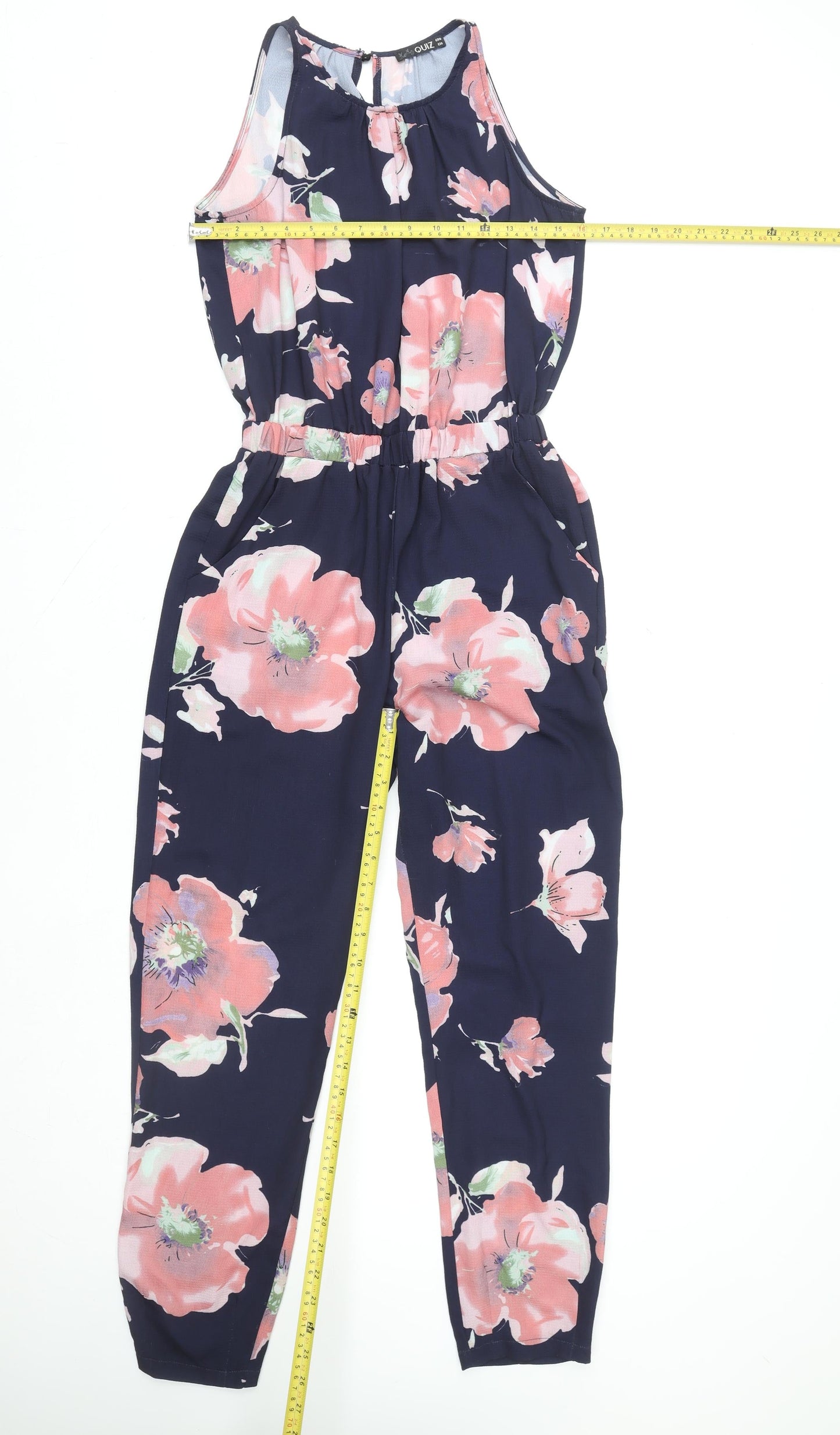 Quiz Women's Navy Floral Sleeveless Jumpsuit Size 10 Elegant Spring Playsuit