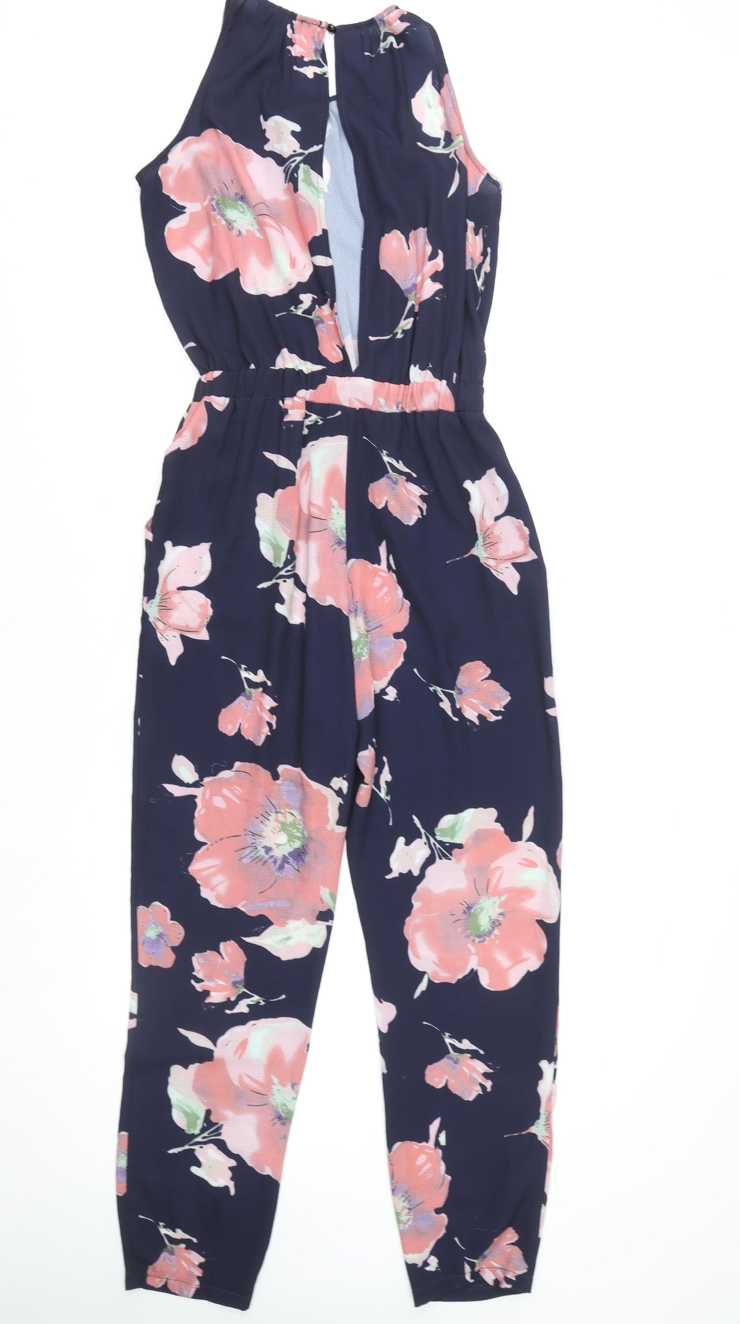 Quiz Women's Navy Floral Sleeveless Jumpsuit Size 10 Elegant Spring Playsuit