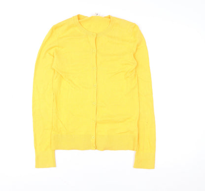 GAP Women Yellow XS Cotton Cardigan Jumper Long Sleeve Crew Neck
