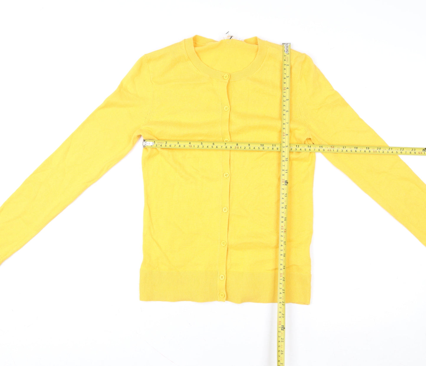 GAP Women Yellow XS Cotton Cardigan Jumper Long Sleeve Crew Neck