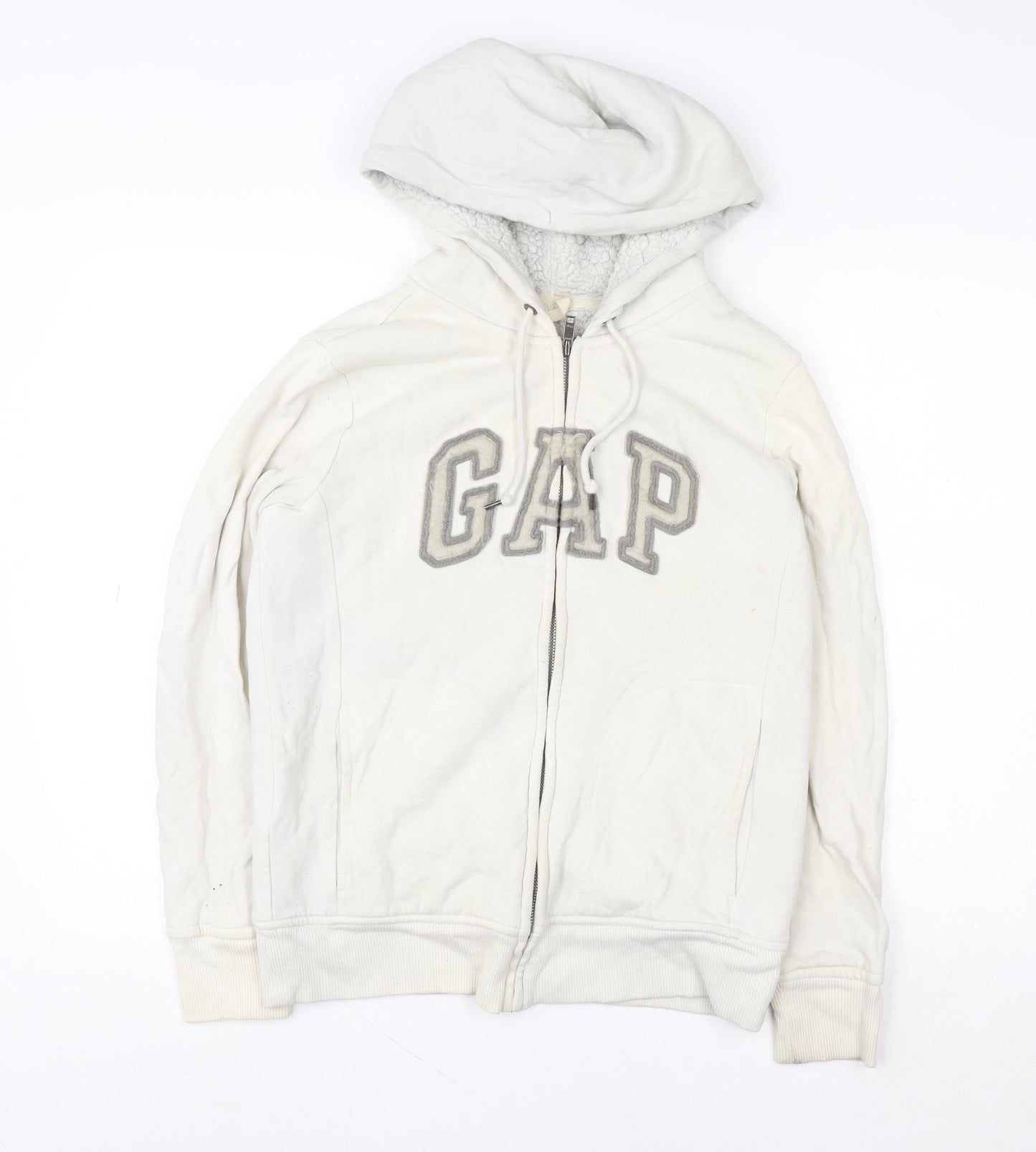 Gap Women Ivory Hooded Zip Jacket Small Cotton Sherpa Lined Casual