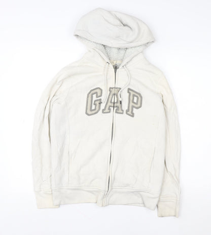 Gap Women Ivory Hooded Zip Jacket Small Cotton Sherpa Lined Casual