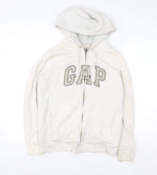 Gap Women Ivory Hooded Zip Jacket Small Cotton Sherpa Lined Casual
