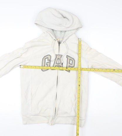 Gap Women Ivory Hooded Zip Jacket Small Cotton Sherpa Lined Casual