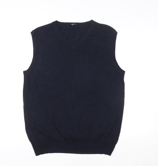 Jaeger Women's Blue Wool Sleeveless V-Neck Vest Jumper Size L