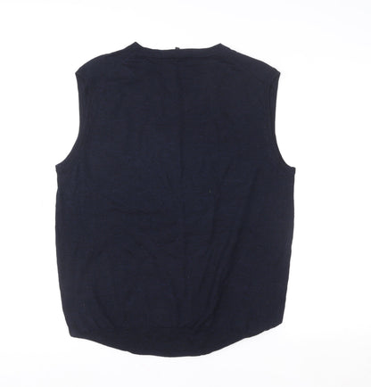 Jaeger Women's Blue Wool Sleeveless V-Neck Vest Jumper Size L