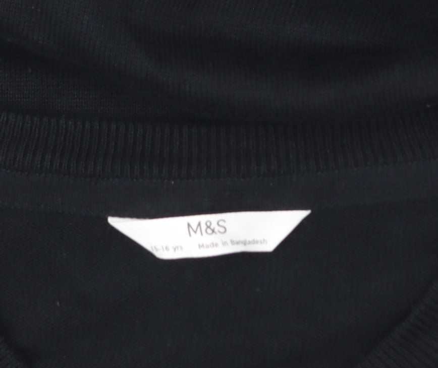 Marks and Spencer Boys Black V-Neck Slim Fit Pullover Sweatshirt 15-16 Years