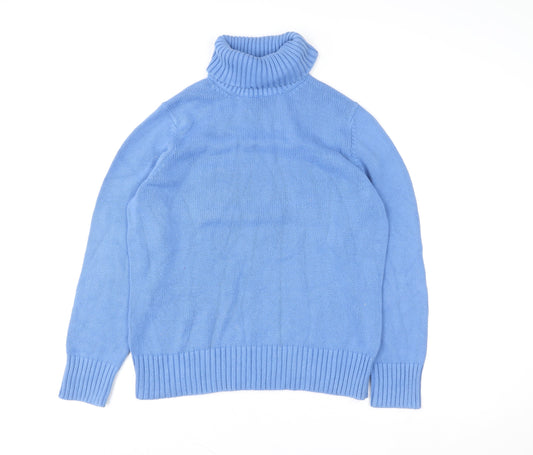 Lands' End Women’s Blue Roll Neck Cotton Jumper Size L