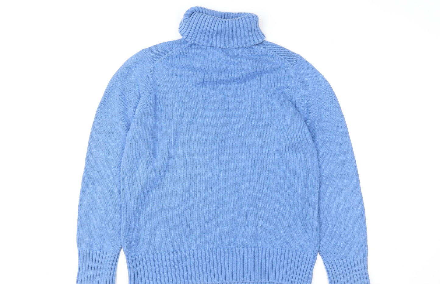 Lands' End Women’s Blue Roll Neck Cotton Jumper Size L