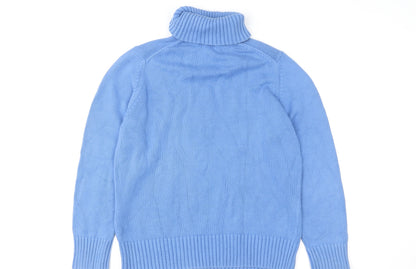 Lands' End Women’s Blue Roll Neck Cotton Jumper Size L