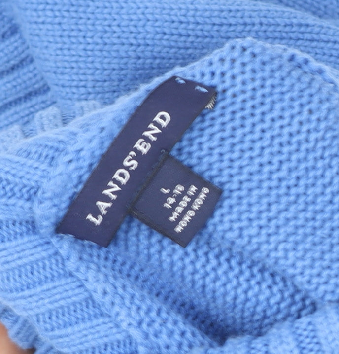 Lands' End Women’s Blue Roll Neck Cotton Jumper Size L