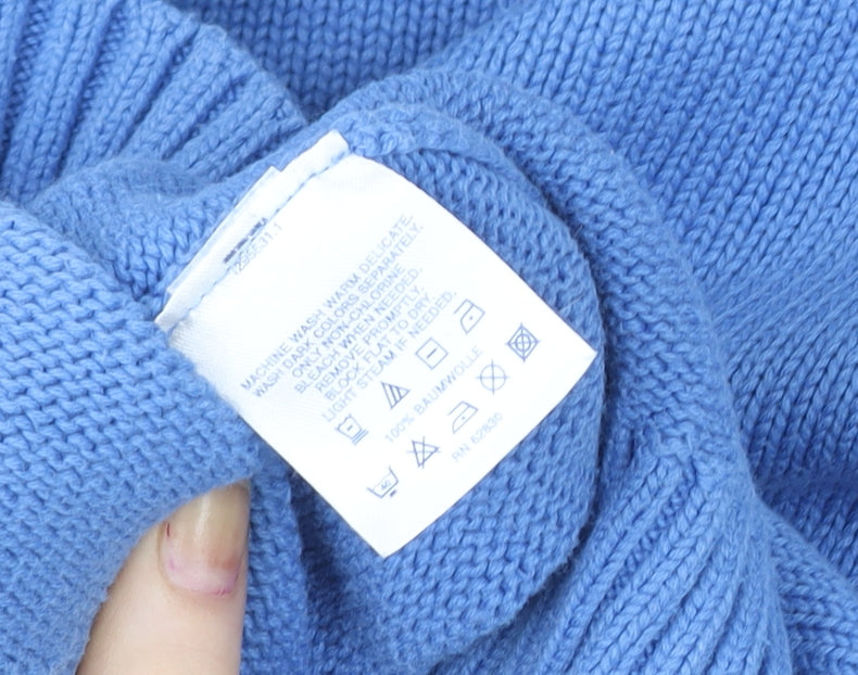 Lands' End Women’s Blue Roll Neck Cotton Jumper Size L