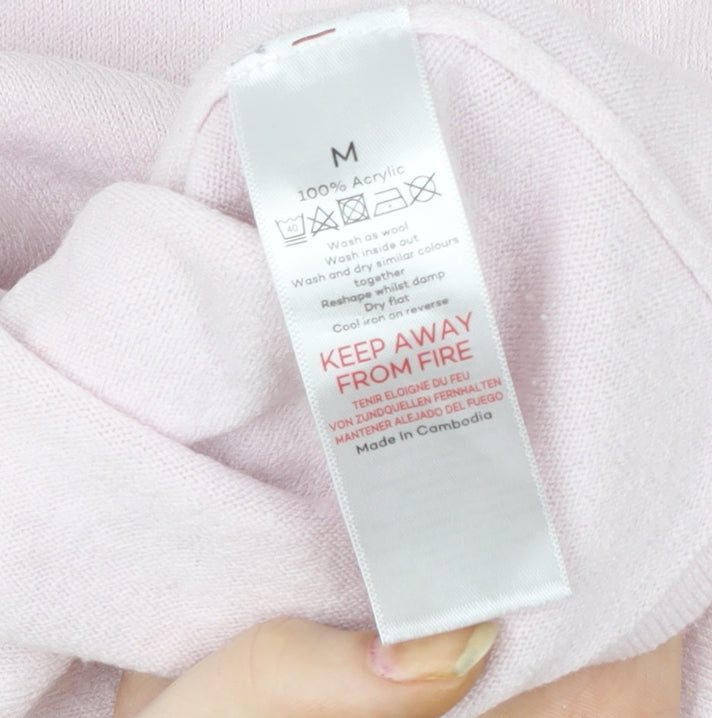 Bonmarché Women Pink Acrylic Pullover Sweatshirt M Roll Neck