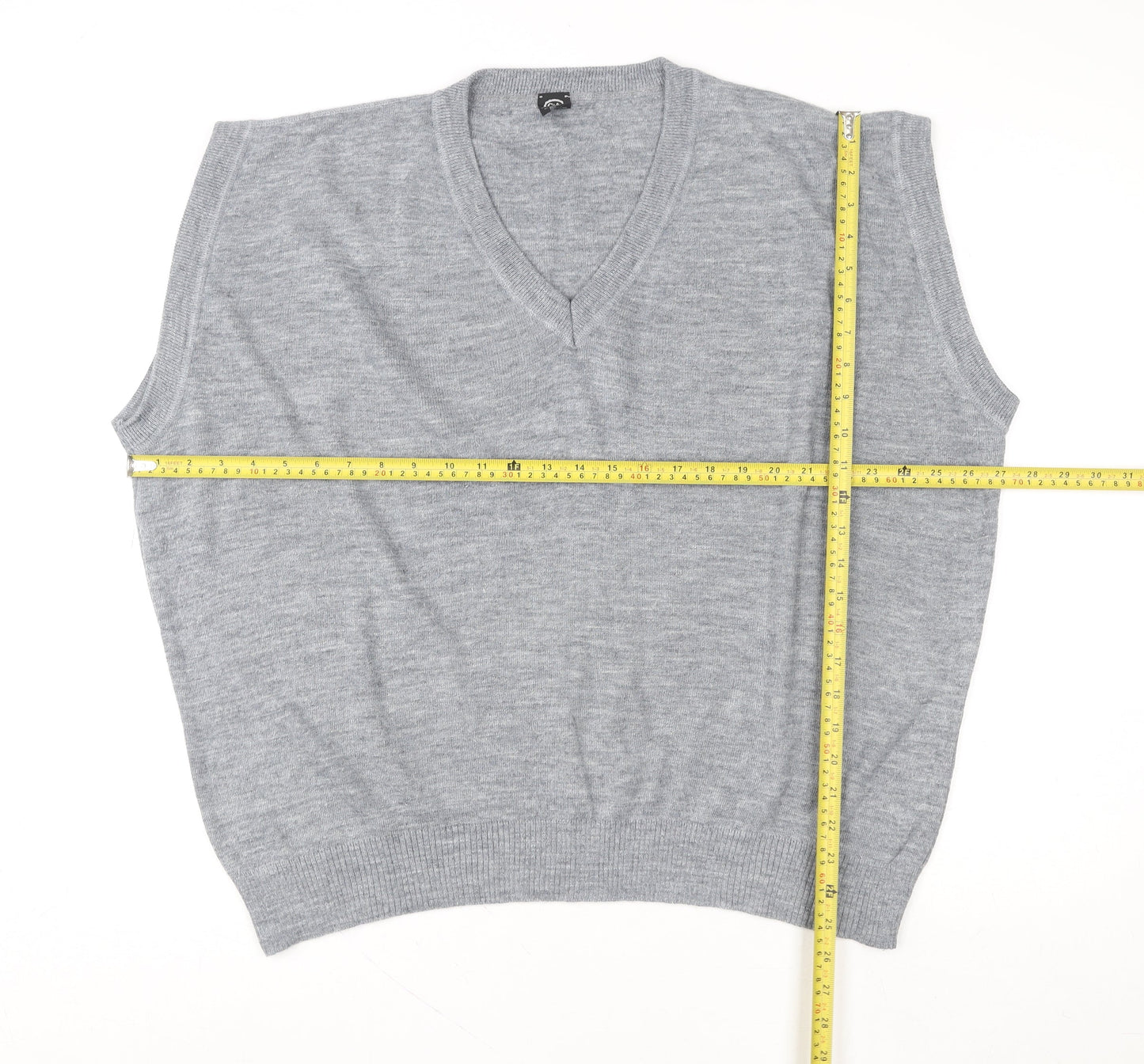 C&A Men Grey Wool Blend V-Neck Sleeveless Knit Jumper Vest XL