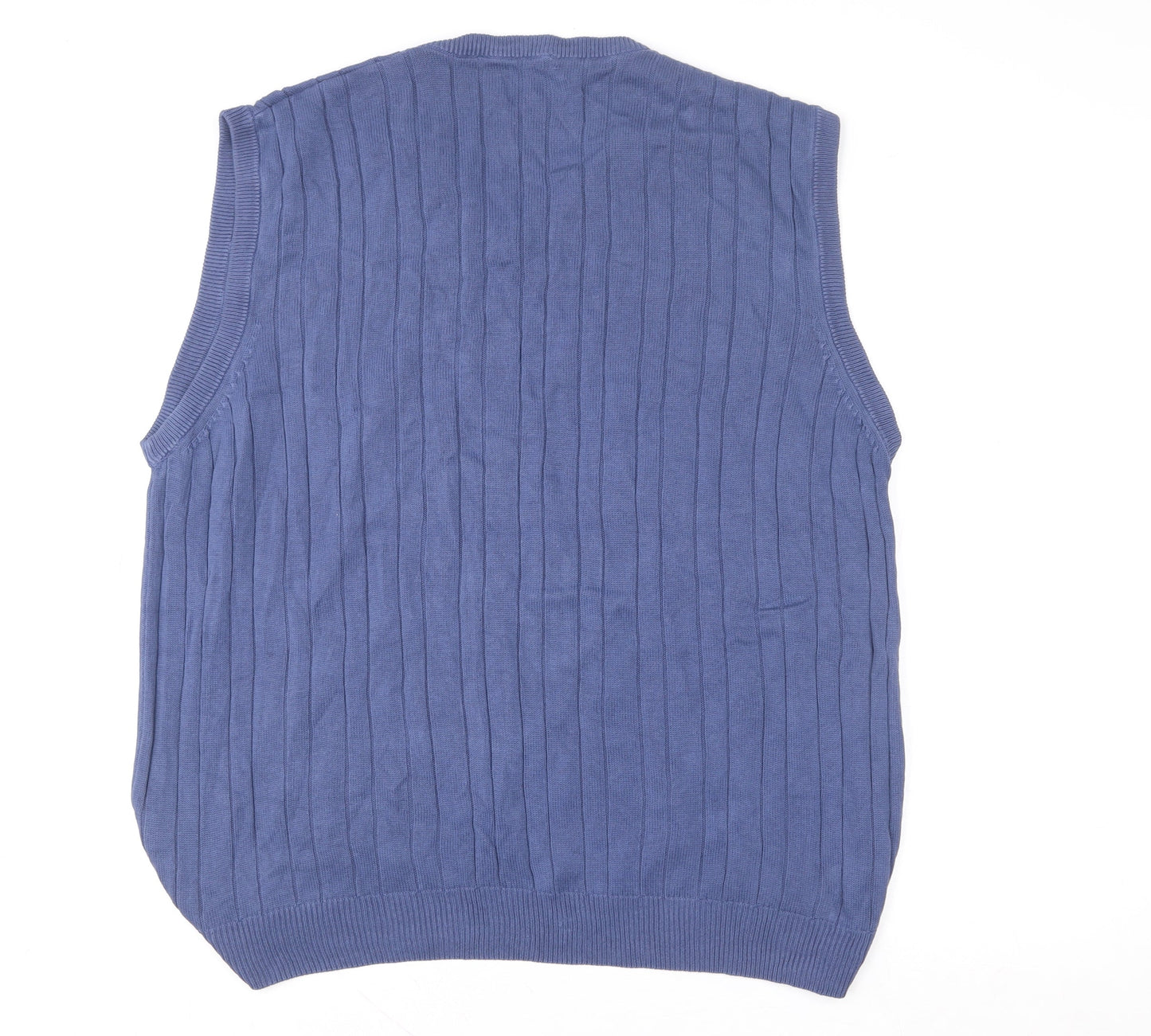 Marks and Spencer Men's Blue XL Cable Knit V-Neck Cotton Vest Jumper