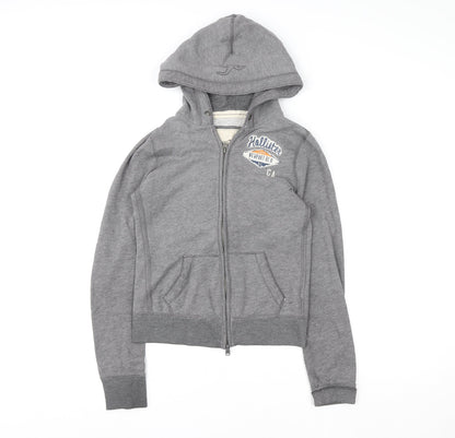 Hollister Women Grey Full Zip Hoodie Small Cotton Blend Casual