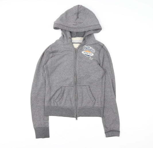 Hollister Women Grey Full Zip Hoodie Small Cotton Blend Casual