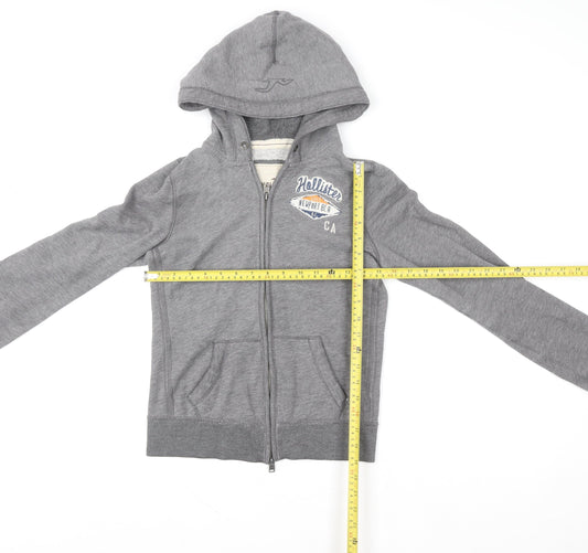 Hollister Women Grey Full Zip Hoodie Small Cotton Blend Casual