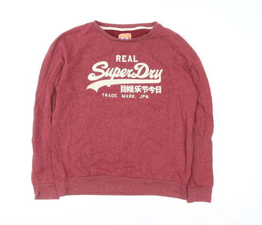 Superdry Womens Red Small Pullover Crew Neck Logo Sweatshirt