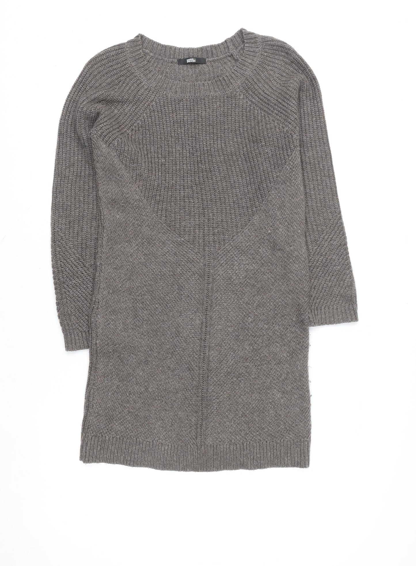 Marks and Spencer Women Brown Size 10 Wool Knit Long Sleeve Jumper Dress