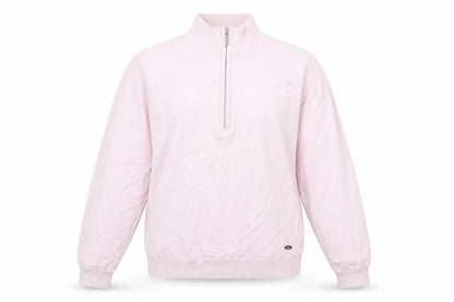 Front view of Isle by EWM girls’ pink 100% cotton 1/2 zip high neck sweatshirt 14-15 years