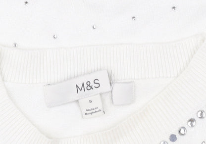 Womens UK Size S Marks and Spencer White Pullover Sweatshirt