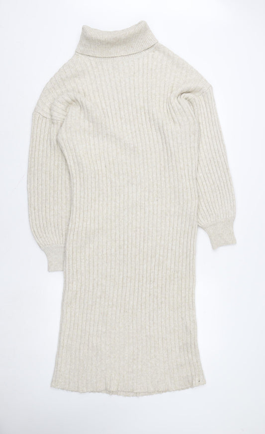 ASOS DESIGN Women’s Beige Roll Neck Knit Sweater Dress Size 10