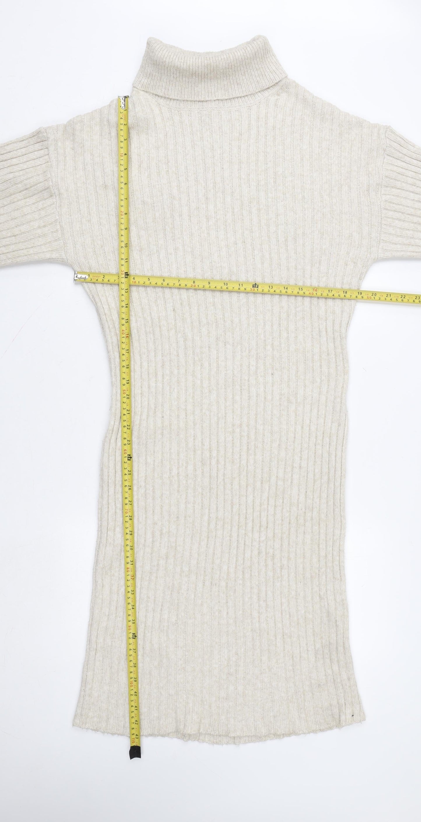 ASOS DESIGN Women’s Beige Roll Neck Knit Sweater Dress Size 10