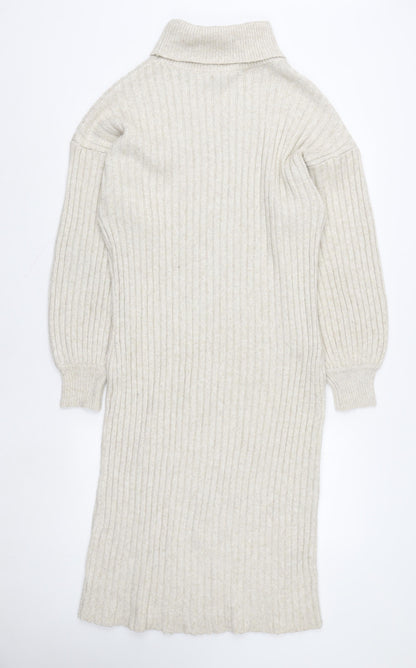 ASOS DESIGN Women’s Beige Roll Neck Knit Sweater Dress Size 10