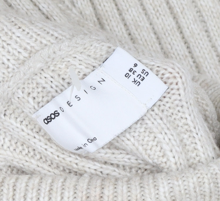 ASOS DESIGN Women’s Beige Roll Neck Knit Sweater Dress Size 10