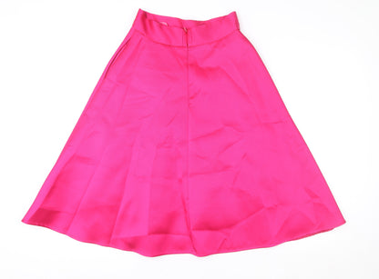 Coast Women's Pink A-Line Midi Skirt Size 10 Satin Finish
