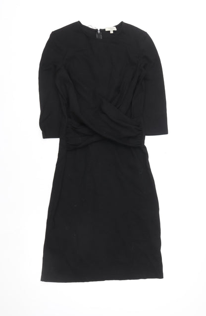 Hobbs Women’s Black Sheath Dress Size 10 3/4 Sleeve Workwear Ruched