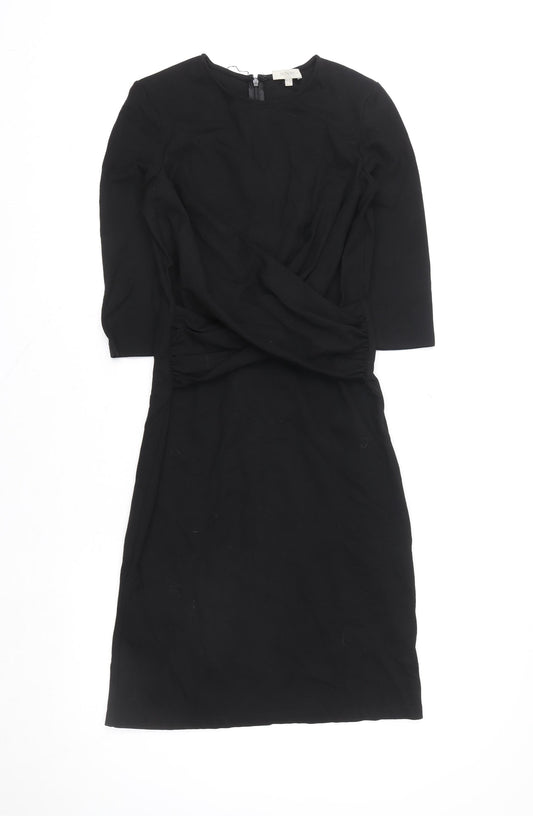 Hobbs Women’s Black Sheath Dress Size 10 3/4 Sleeve Workwear Ruched