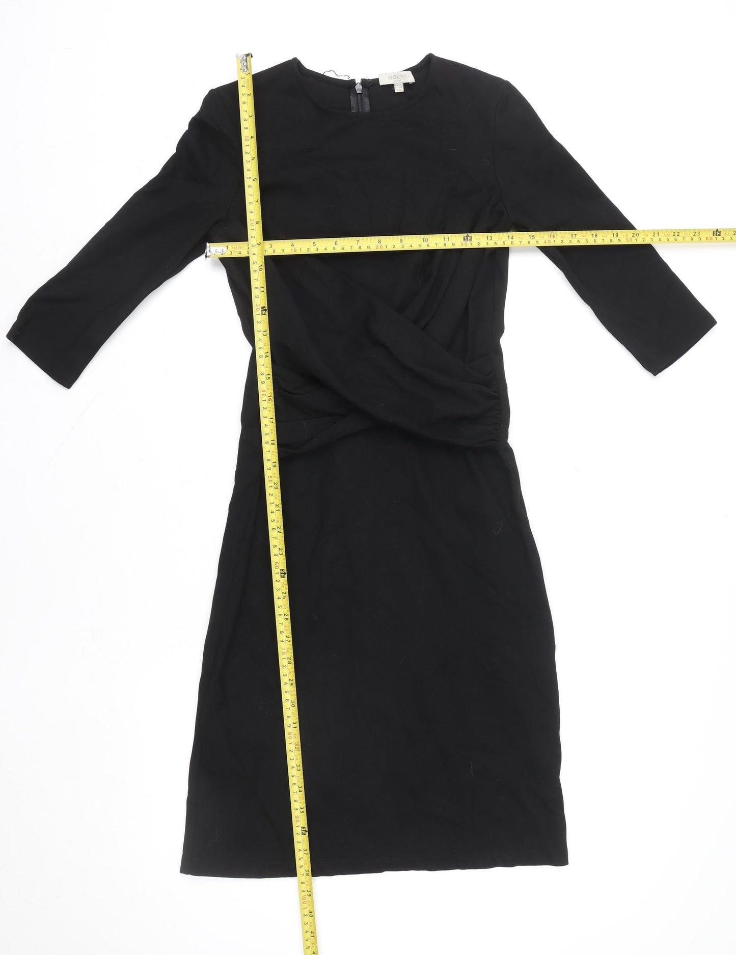 Hobbs Women’s Black Sheath Dress Size 10 3/4 Sleeve Workwear Ruched