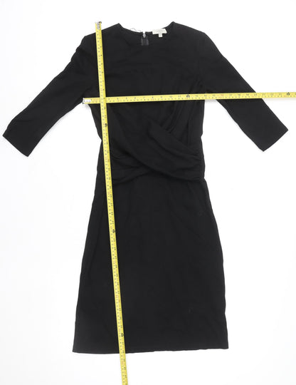 Hobbs Women’s Black Sheath Dress Size 10 3/4 Sleeve Workwear Ruched