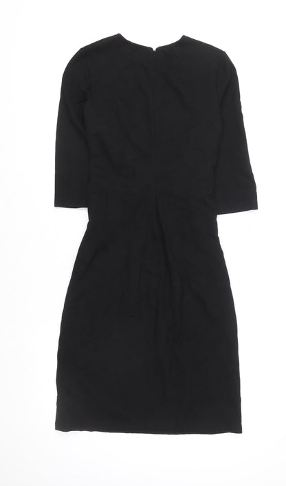Hobbs Women’s Black Sheath Dress Size 10 3/4 Sleeve Workwear Ruched