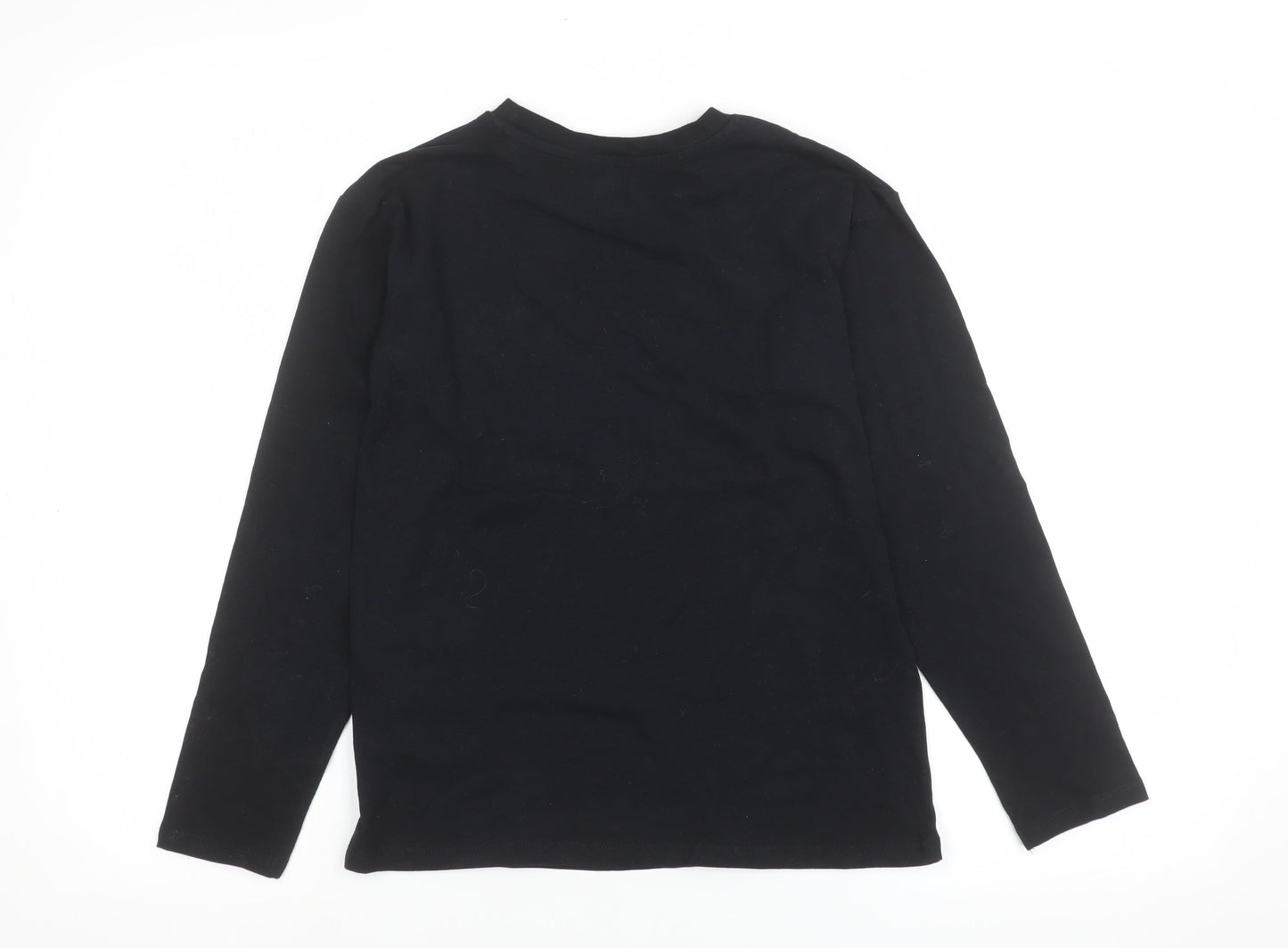 Nutmeg Teens Black Long Sleeve Beaded Crew Neck Cotton Blend Top Size 10