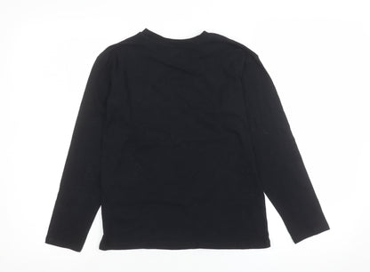 Nutmeg Teens Black Long Sleeve Beaded Crew Neck Cotton Blend Top Size 10