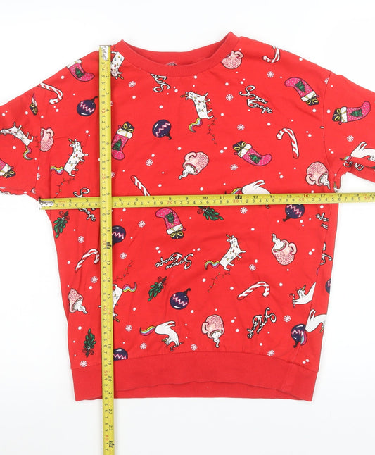 H&M Girls Red Christmas Unicorn Graphic Long Sleeve Pyjama Top XS