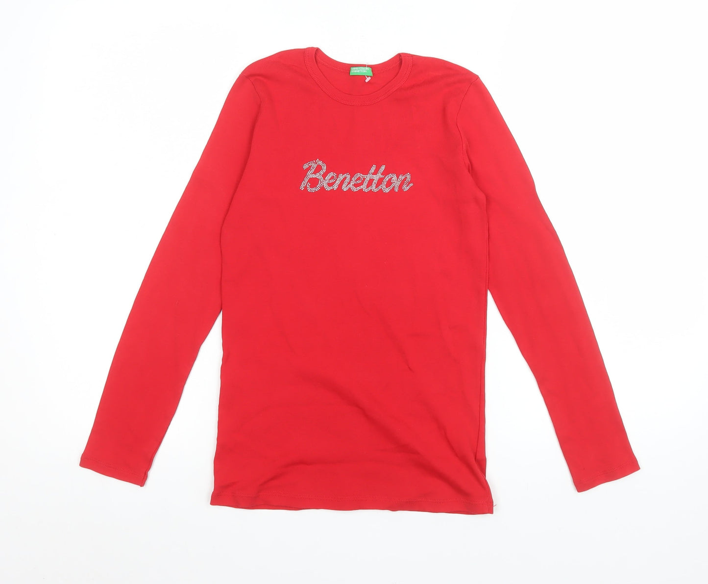 United Colors of Benetton Girls Red Long Sleeve Logo Cotton T-Shirt 11-12 Years