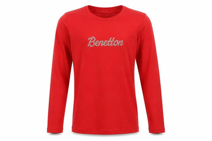 Front view of United Colors of Benetton girls’ red long sleeve logo cotton t-shirt 11-12 years